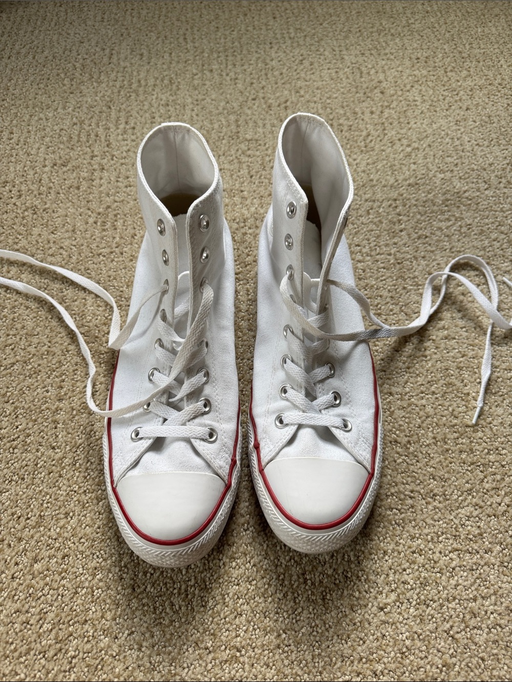 Converse Chuck Taylor White High-Top Canvas Sneakers with Red Sole Stripe